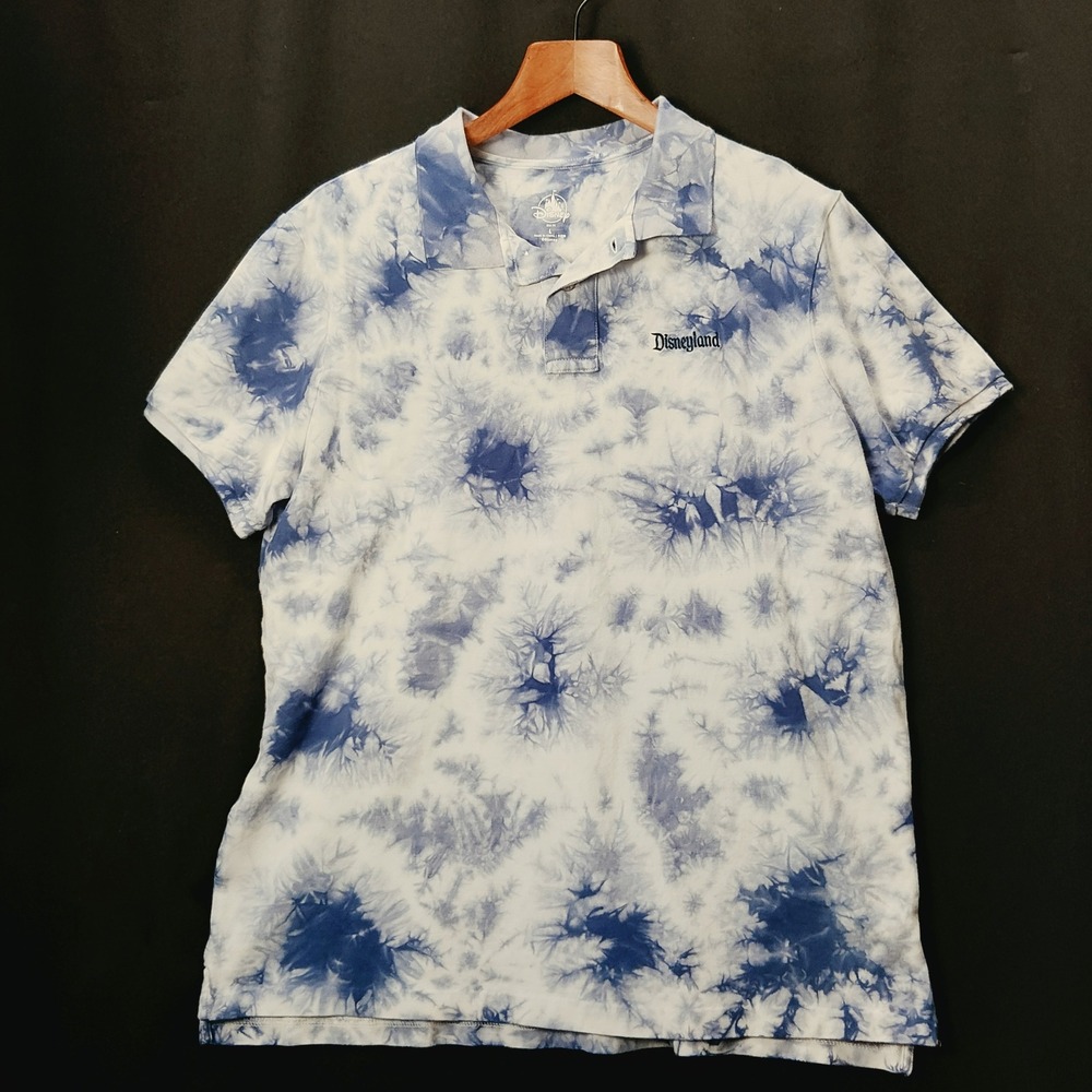Disney Parks Disneyland CA Blue White Tie Dye Slim Fit Polo Shirt Large L